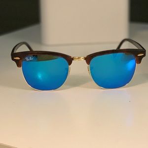 Ray Ban clubmaster sunglasses w blue mirrored lens